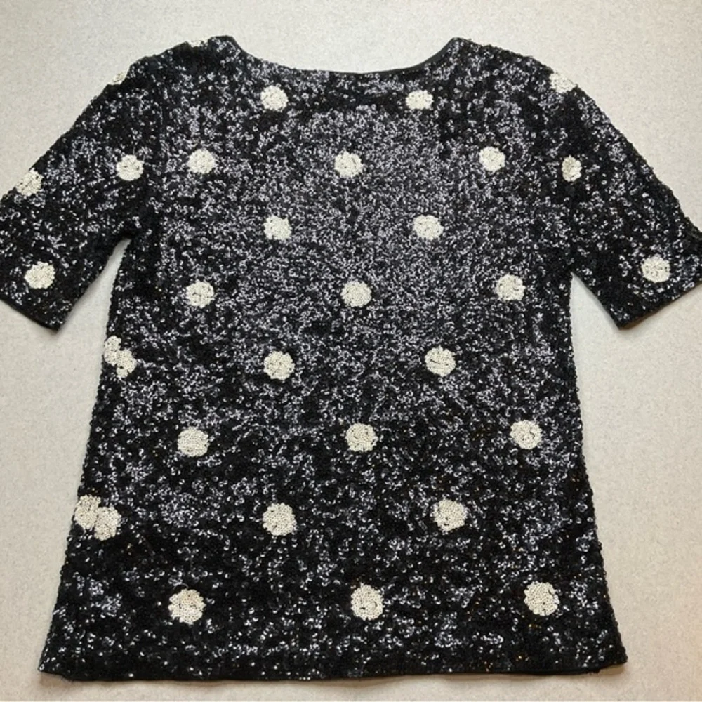 J. Crew Polka Dot Sequin Top XXS Black‎ & Cream Short Sleeve
